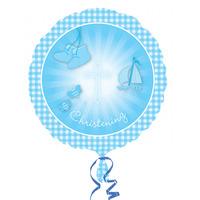 Anagram 18 Inch Circle Foil Balloon - Christening Booties Blue