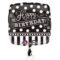 Anagram 18 Inch Square Foil Balloon - Black White Chalk Happy Birthday