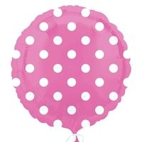 Anagram 18 Inch Circle Foil Balloon - Bright Pink Dots