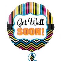 Anagram 18 Inch Circle Foil Balloon - Get Well Stripe And Chevron