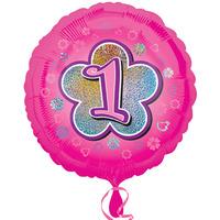 Anagram 18 Inch Circle Foil Balloon - Pink Flowers 1 Holo