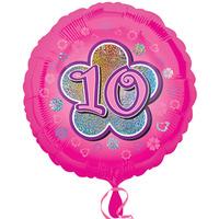 anagram 18 inch circle foil balloon pink flowers 10 holo