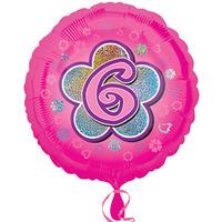 anagram 18 inch circle foil balloon pink flowers 6 holo