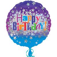Anagram 18 Inch Circle Foil Balloon - Happy Birthday Bright Stars