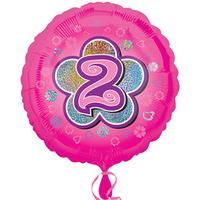 anagram 18 inch circle foil balloon pink flowers 2 holo
