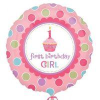 Anagram 18 Inch Circle Foil Balloon - 1st Birthday Cupcake Girl