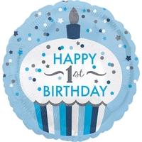 Anagram 18 Inch Circle Foil Balloon - 1st Birthday Cupcake Boy