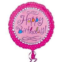 anagram 18 inch circle foil balloon happy birthday pink scallop