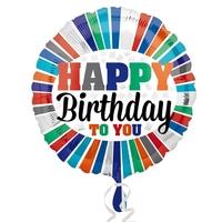 anagram 18 inch circle foil balloon happy birthday to you stripes