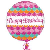 Anagram 18 Inch Circle Foil Balloon - Pink Sparkle Happy Birthday