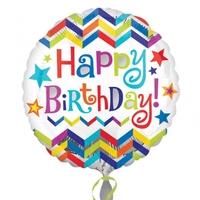 anagram 18 inch circle foil balloon happy birthday chevron star