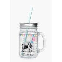 Animals Mason Jar With Straw - blue