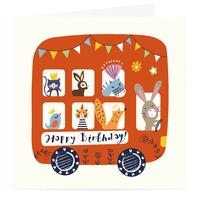 animal bus kids birthday card