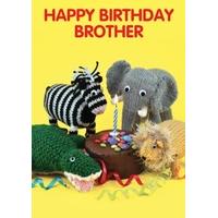 animals and cake knit and purl birthday card