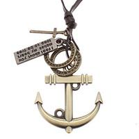 Anchor Many Parts Adjustable Leather Necklace Jewelry Christmas Gifts