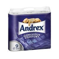 Andrex Toilet Rolls 3-Ply 160 Sheets Quilted White 1 x Pack of 9 Rolls