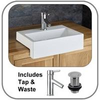 Anadia 42.5cm by 32cm Rectangular Semi Recessed Bathroom Sink with Tap and waste