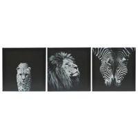 animals black white canvas w900mm h300mm set of 3