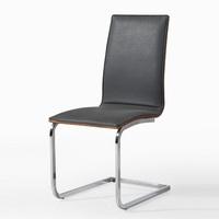Angelo Dining Chair In Dark Grey PU With Walnut And Chrome Base
