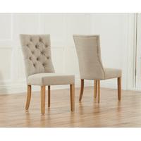 anais beige fabric oak leg dining chairs pair