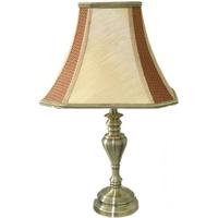 Antique Brass Table Lamp with 16 inch Gold Octagonal Shade with Red check panels