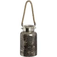 Antique Silver Mercury Glass Lantern with Natural Rope