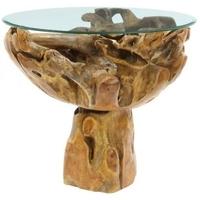 Anteak Root Turning Table with Glass Top