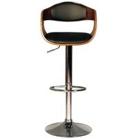 Anna Chrome Plate or Walnut with Black Faux Leather Seat Pad Gas Lift Bar Stool