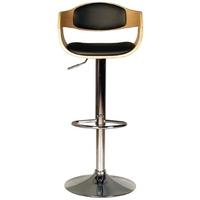 Anna Chrome Plate or Oak with Black Faux Leather Seat Pad Gas Lift Bar Stool