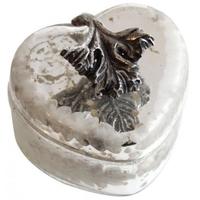 Antique Silver Heart Trinket Box with Feather Handle (Pair)