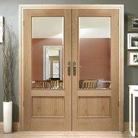 andria oak 1 panel door pair with bevelled clear safe glass