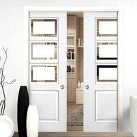 Andorra White Double Pocket Doors - Etched Glass