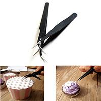 Anti-static Elbow and Straight Stainless Steel Tweezers Cake Decorating Tool, Set of 2