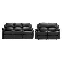 Anton Reclining Leather 3 and 2 Seater Suite Black