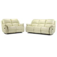 Anton Reclining Leather 3 and 2 Seater Suite Cream