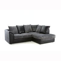 Angelic Corner Sofa In Black Faux Leather And Grey Fabric