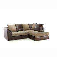 Angelic Corner Sofa In Brown Faux Leather And Mink Fabric
