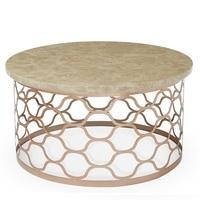 andria coffee table round in marble effect top and rose gold