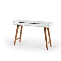 Anke Console Desk In White With Beech Legs