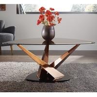 Angela Glass Coffee Table In Smoke With Rose Gold Frame