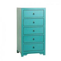 anji 5 drawer narrow chest in teal