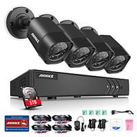 ANNKE 4CH 1080N Video Security System with 1TB Hard Drive and (4) 1.0MP Weatherproof Cameras