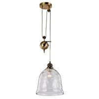 Antique Brass Rise and Fall Pendant Light with Large Glass Bell Shade