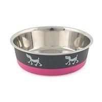 Ancol Fusion Stainless Steel Dog Design Dish, 21 cm Diameter, Pink/Grey