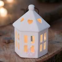 Angular LED decorative lantern Rikka, ceramic