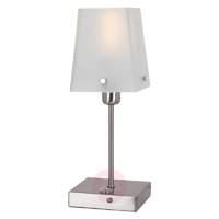 Angular table lamp Hozon, satin-finished lampshade