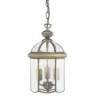 Antique Brass Domed 3 Lamp Lantern Pendant With Bevelled Glass