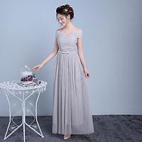 Ankle-length Off-the-shoulder Bridesmaid Dress - Elegant Sleeveless Satin Tulle