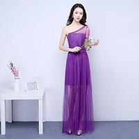 Ankle-length One Shoulder Bridesmaid Dress - Elegant Half Sleeve Satin Tulle