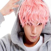 anime cosplay wig hot sale men short wig deep pink small roll wigs